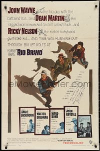 2h0282 RIO BRAVO signed 1sh 1959 by John Russell, great image of John Wayne, Nelson & Dean Martin!