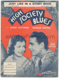 2h0347 JANET GAYNOR/CHARLES FARRELL signed sheet music 1930 Just Like In A Story Book, High Society Blues