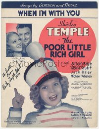 2h0350 SHIRLEY TEMPLE signed sheet music 1936 When I'm With You from The Poor Little Rich Girl!