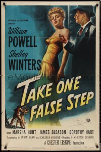 2h0291 TAKE ONE FALSE STEP signed 1sh 1949 by Shelley Winters, great art of her & William Powell!
