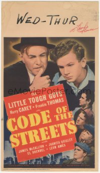 2h0313 CODE OF THE STREETS signed mini WC 1939 by Frankie Thomas, The Little Tough Guys, ultra rare!