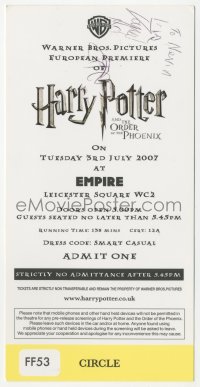 2h0584 DANIEL RADCLIFFE signed English premiere ticket 2007 Harry Potter & the Order of the Phoenix!
