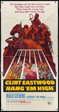 2j0823 HANG 'EM HIGH 3sh 1968 Clint Eastwood, they hung the wrong man, cool art by Sandy Kossin!