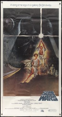 2j0826 STAR WARS 3sh 1977 George Lucas classic sci-fi epic, great montage art by Tom Jung!