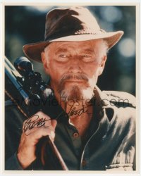 2j0113 CHARLTON HESTON signed color 8x10 REPRO photo 2000s legendary star w/rifle late in his career!