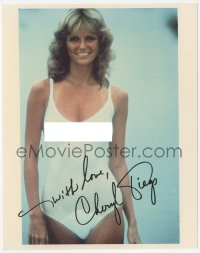 2j0114 CHERYL TIEGS signed color 8x10 REPRO photo 1990s supermodel in sexy see-through bathing suit!