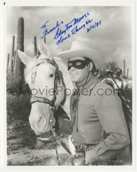 2j0212 CLAYTON MOORE signed 8x10 REPRO still 1985 great portrait as the Lone Ranger with Silver!