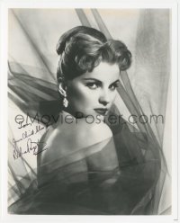 2j0220 DEBRA PAGET signed 8x10 REPRO still 1980s sexy close portrait wrapped in sheer curtain!