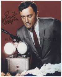 2j0152 ROBERT VAUGHN signed color 8x10 REPRO photo 2000s with gun & lights from Man from U.N.C.L.E.