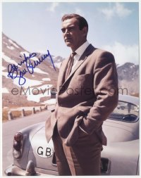 2j0159 SEAN CONNERY signed color 8x10 REPRO photo 2000s James Bond portrait by his Aston Martin car!