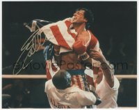 2j0162 SYLVESTER STALLONE signed color 8x10 REPRO photo 1990s best boxing image w/flag from Rocky IV!