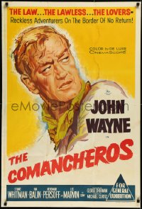 2j0899 COMANCHEROS Aust 1sh 1961 cowboy John Wayne, Michael Curtiz, different & ultra rare!