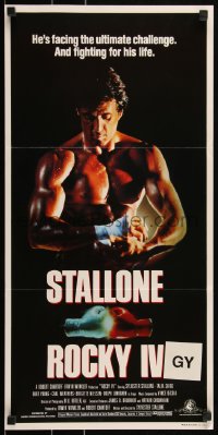 2j0895 ROCKY IV Aust daybill 1985 great image of heavyweight boxing champ Sylvester Stallone!