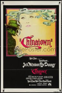 2j1003 CHINATOWN 1sh 1974 Roman Polanski, Jim Pearsall art of smoking Jack Nicholson & Faye Dunaway!