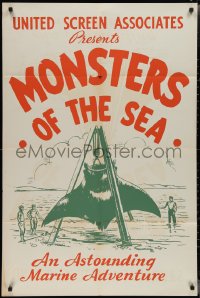 2j1025 DEVIL MONSTER 1sh R1930s Monsters of the Sea, cool artwork of giant manta ray!
