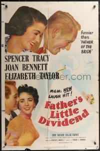2j1058 FATHER'S LITTLE DIVIDEND 1sh 1951 art of Elizabeth Taylor, Spencer Tracy & Joan Bennett!