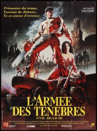 2j0418 ARMY OF DARKNESS French 1p 1993 Sam Raimi, Hussar art of Bruce Campbell w/ chainsaw hand!