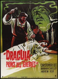 2j0430 DRACULA PRINCE OF DARKNESS French 1p R1970s art of vampire Christopher Lee + man driving stake!