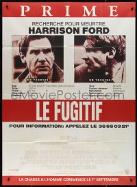 2j0437 FUGITIVE advance French 1p 1993 cool different mugshot, Harrison Ford is Wanted!