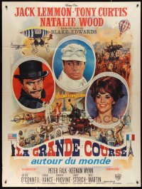 2j0443 GREAT RACE style A French 1p 1966 art of Tony Curtis, Jack Lemmon & Natalie Wood by Mascii!