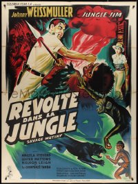 2j0477 SAVAGE MUTINY French 1p 1956 Belinsky art of Johnny Weissmuller as Jungle Jim fighting!
