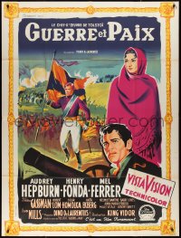 2j0497 WAR & PEACE style B French 1p 1956 different art of Hepburn, Fonda & Ferrer by Grinsson!