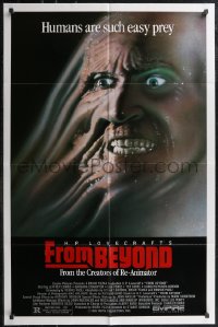 2j1067 FROM BEYOND 1sh 1986 H.P. Lovecraft, wild sci-fi horror image, humans are such easy prey!
