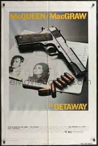 2j1070 GETAWAY 1sh 1972 Steve McQueen, McGraw, Sam Peckinpah, cool gun & passports image!