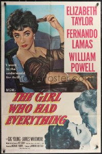 2j1076 GIRL WHO HAD EVERYTHING 1sh 1953 sexy Elizabeth Taylor goes to the underworld for thrills!
