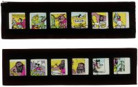 2j1676 MICKEY MOUSE 2 English glass slides 1934 Giant Land, each has 6 color images, ultra rare!