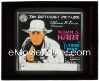 2j1708 TIGER MAN glass slide 1919 great close up of cowboy William S. Hart pointing gun!