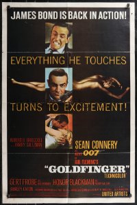 2j1079 GOLDFINGER 1sh 1964 three images of Sean Connery as James Bond 007 with a flat finish!