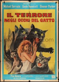 2j0520 EYE OF THE CAT Italian 1p 1970 wild different Spagnoli art of cats attacking sexy girl!