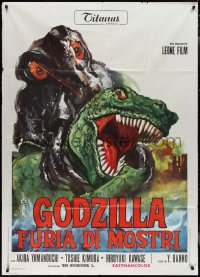 2j0836 GODZILLA VS. THE SMOG MONSTER Italian 1p 1972 Gojira tai Hedora, cool different monster art!