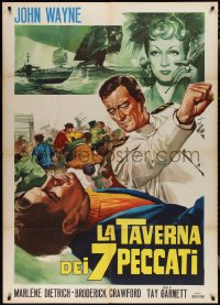2j0844 SEVEN SINNERS Italian 1p R1966 different art of fighting John Wayne & Marlene Dietrich!