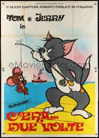2j0633 TOM E JERRY IN C'ERA DUE VOLTE Italian 2p 1968 cartoon art of Tom w/ Jerry on fishing pole!