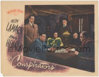2j1405 CONSPIRATORS LC 1944 Hedy Lamarr, Peter Lorre & Sydney Greenstreet sitting at table!