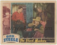 2j1421 FEUD MAKER LC 1938 Bob Steele pointing gun at Lew Meehan sitting in chair, rare!