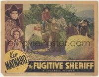 2j1431 FUGITIVE SHERIFF LC 1936 Ken Maynard riding Tarzan w/ Art Mix, Edmund Cobb & others by rock!