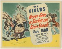 2j1343 NEVER GIVE A SUCKER AN EVEN BREAK TC 1941 Widhoff art of W.C. Fields pelted by Gloria Jean!