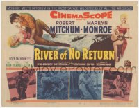 2j1351 RIVER OF NO RETURN TC 1954 great art of Robert Mitchum holding down sexy Marilyn Monroe!