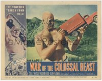 2j1586 WAR OF THE COLOSSAL BEAST LC #1 1958 c/u of deformed monster picking up truck like a toy!
