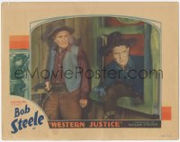 2j1588 WESTERN JUSTICE LC 1935 close up of cowboy Bob Steele with gun sneaking in through window!