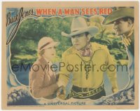 2j1590 WHEN A MAN SEES RED LC 1934 close up of Buck Jones with gun drawn by Dorothy Revier!