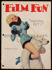 2j0861 FILM FUN magazine February 1933 great Enoch Bolles cover art of sexy girl riding polar bear!
