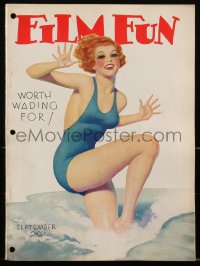 2j0868 FILM FUN magazine September 1933 Enoch Bolles-like art of sexy woman in swimsuit in water!
