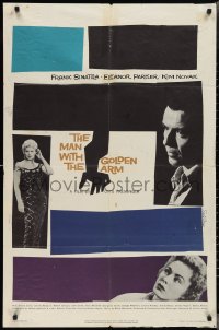 2j1152 MAN WITH THE GOLDEN ARM 1sh 1956 Frank Sinatra is hooked, classic Saul Bass art & design!