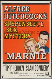 2j1158 MARNIE 1sh 1964 Sean Connery & Tippi Hedren in Hitchcock's suspenseful sex mystery!