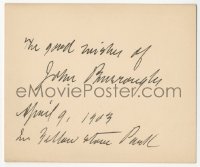 2j0052 JOHN BURROUGHS signed 4x4 card 1903 the naturalist was at Yellowstone National Park!