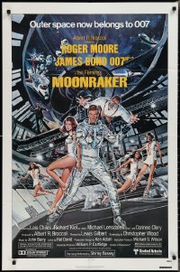 2j1164 MOONRAKER 1sh 1979 Goozee art of Roger Moore as James Bond, Kiel as Jaws & sexy ladies!